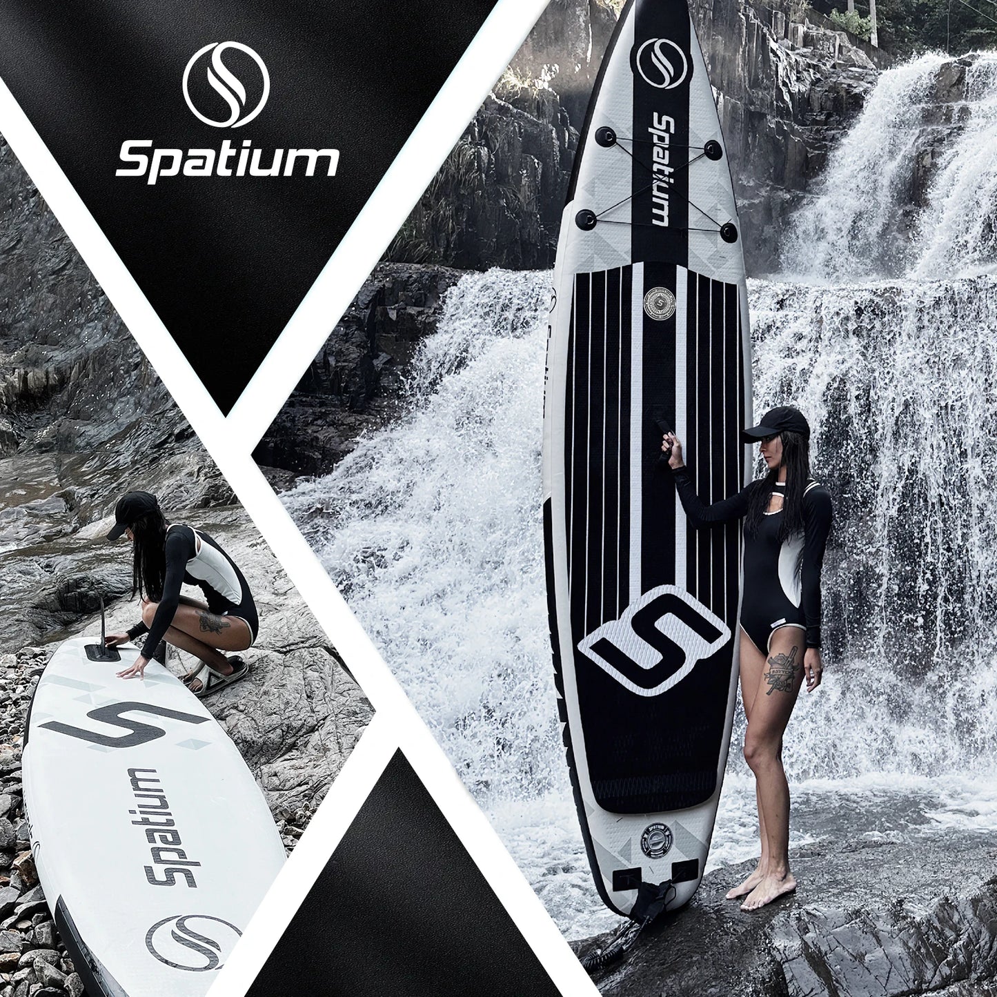Spatium Inflatable Stand Up Paddle Board with Premium SUP Paddle Board, Wide Stable Design Non-Slip Comfort Deck for Fishing