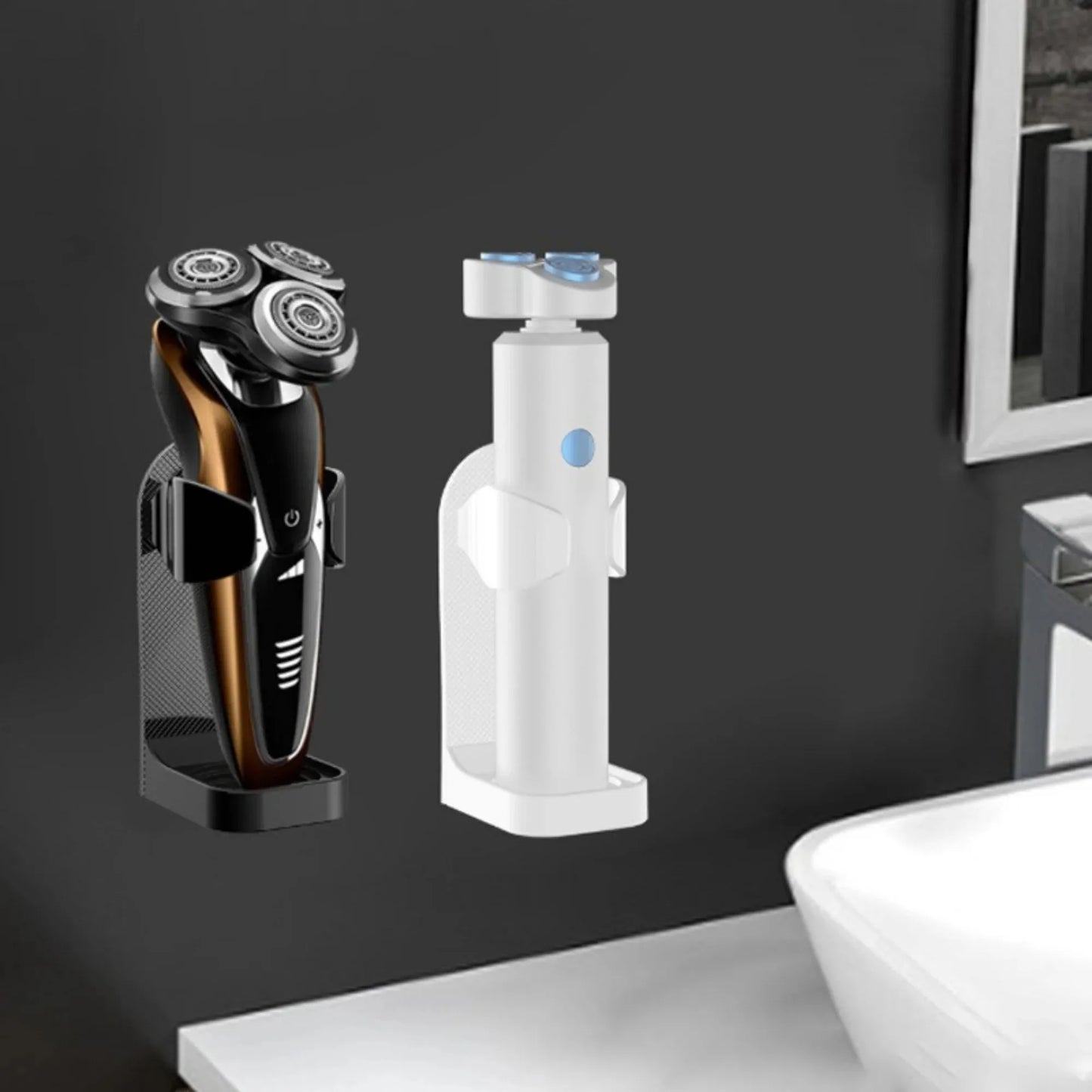 Bathroom Shaver Rack Wall Mounted Shaving Razor Holder Electric Toothbrush Holder Space Saving Traceless Toothbrush Organizer
