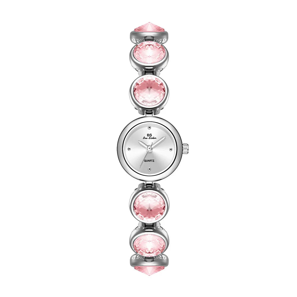 Woman Pink Rhinestone Watch Light Luxury Small Bracelet Clock Elegant Fashion Ladies Girl Student Dress Party Watches Gifts