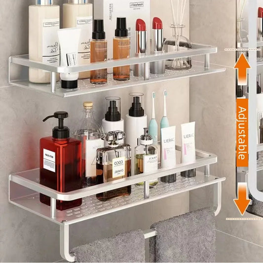 Bathroom/Kitchen Storage Rack Silver Space Aluminum Toilet Cosmetics Shelf Bath Hardware Pendant Organizer Rack With Towel Bars
