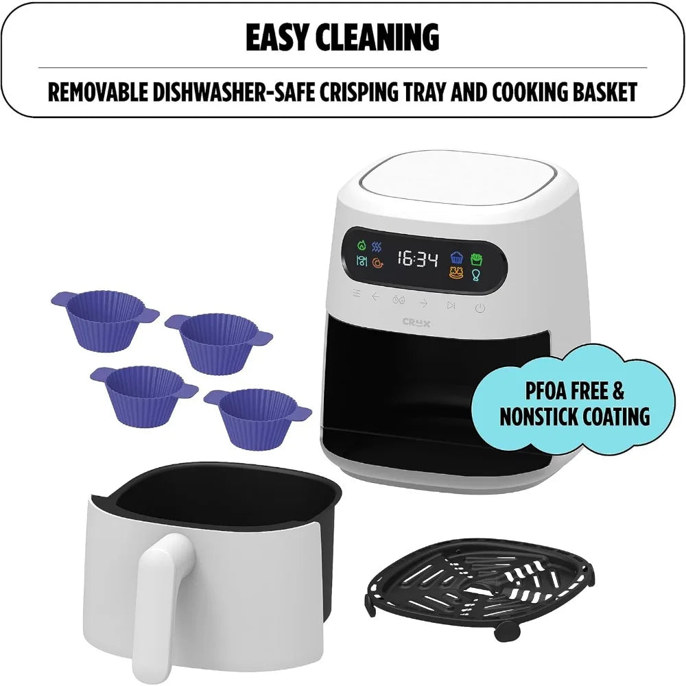 3.0 QT Digital Air Fryer, Touch Screen Temperature Control, Timer and Auto Shut-off, Fully Programmable, Silicone Cupcake Molds