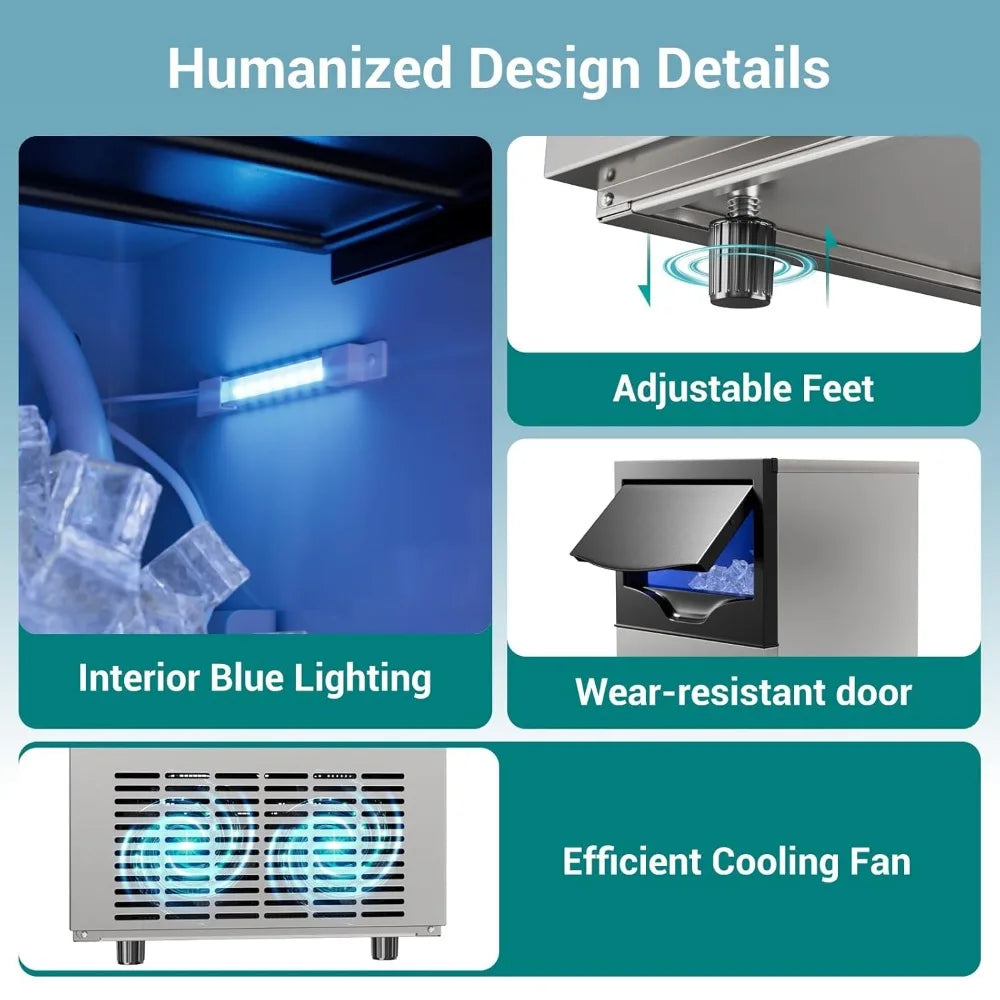 Commercial Ice Maker Machine,Storage Bin, Under Counter Nugget Ice Maker Wide, Ice Ready for Home Bars and Restaurants