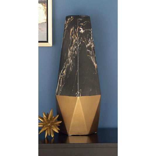 18 Faux Marble Dark Gray Ceramic Vase with Gold Base