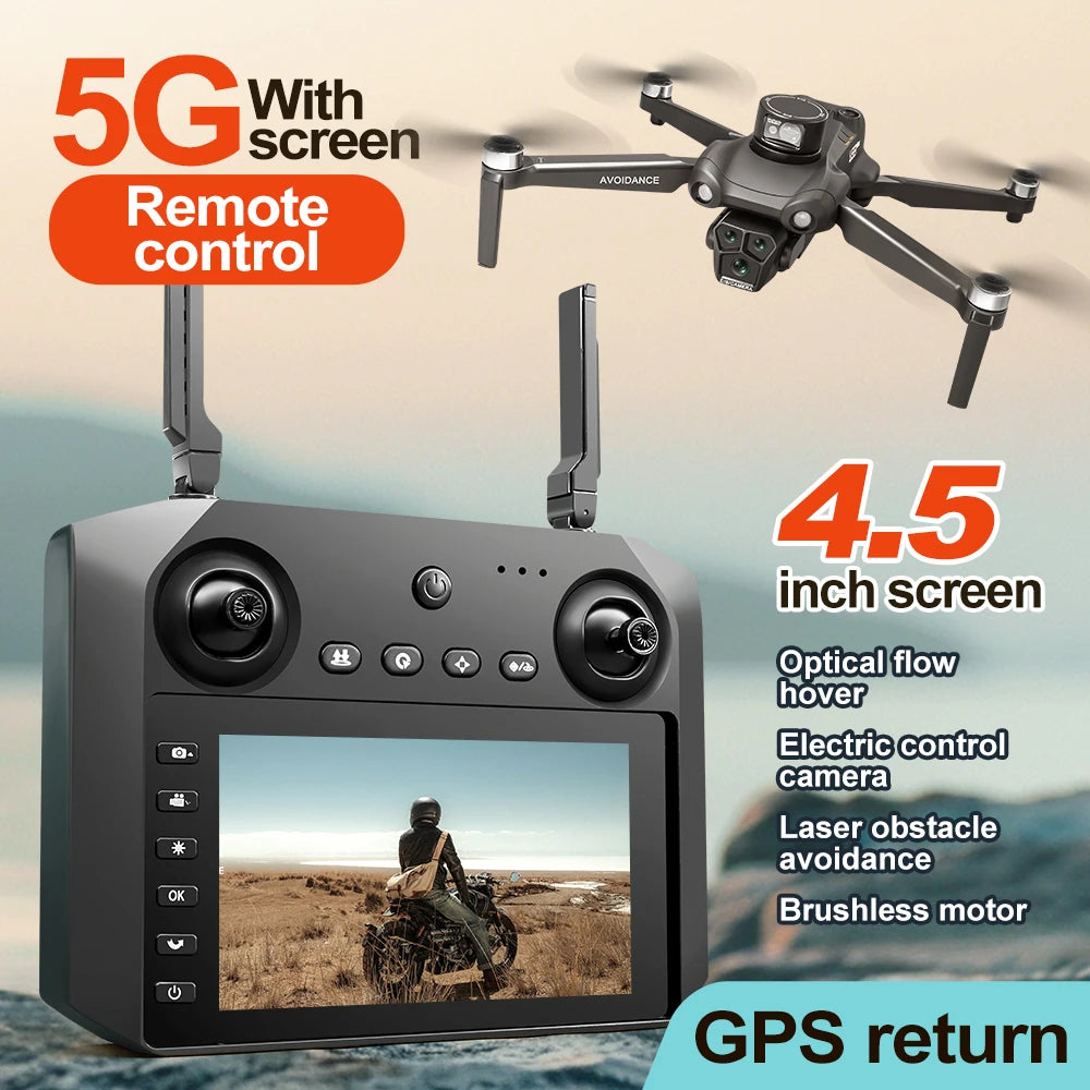 New U33MAX RC Drone Screen Gps 4K Professinal with Wide Angle Triple HD Camera Foldable RC Helicopter Brushless Motor WIFI Drone