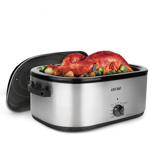 22 Quart Electric Roaster Oven Stainless Steel Self Basting Lid Large Capacity Removable Rack Easy Clean Keep Warm Setting