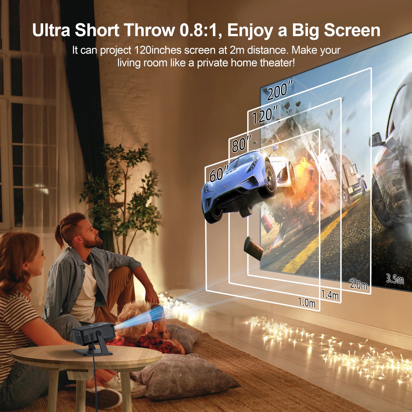 Mini Portable Projector 720P HD Portable Projector Wifi Bluetooth Movie Projector Game Android 11 BT5.2 WIFI6 Projector for Home