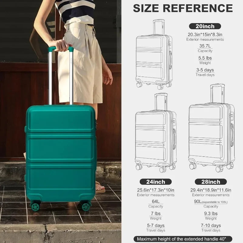 20'' Carry on Luggage Lightweight with Spinner Wheel TSA Lock Hardside Luggage Airline Approved Carry on Suitcase Turquoise