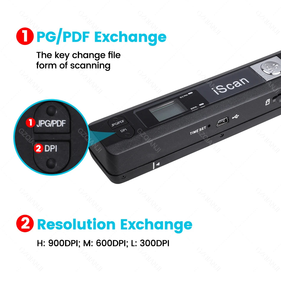 IScan Portable Scanner Mini Handheld Document Scanner A4 Book Scanner for JPG and PDF Format 300/600/900 DPI