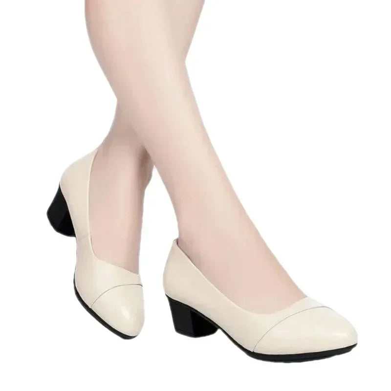 2024Women's High Heels Patent Leather Work Shoes Comfortable Women Heeled Shoes Pu Leather Loafers Square Heeled Talon Femme