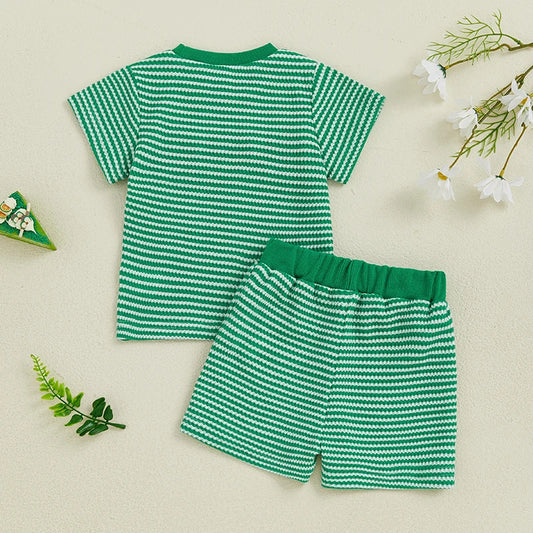 Toddler Boys 2-Piece Outfit Short Sleeve Dinosaur Print T-shirt with Denim Shorts Summer Set for Little Boys