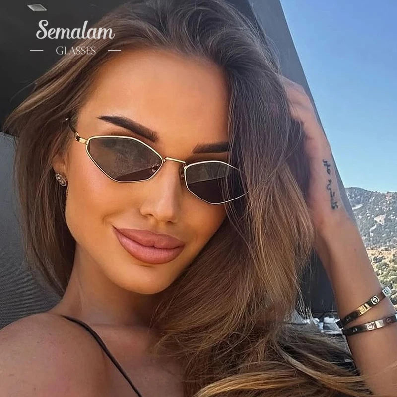 Small Polygonal Sunglasses Women Luxury Brand Steampunk Metal Frame Sun Glasses Ladies  Vintage Rhombus Shades UV400 Eyeglasses