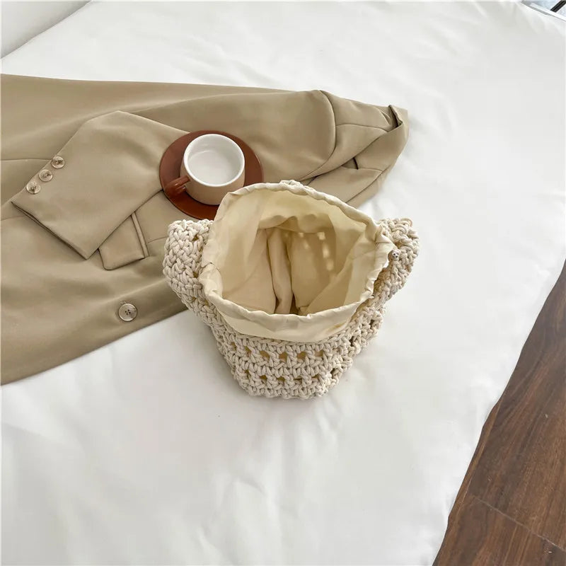 Women's Knitted Shoulder Bag Large Capacity Lightweight Braid Underarm Bags Summer Handmade Crochet Tote Bags Weaving Beach Bags