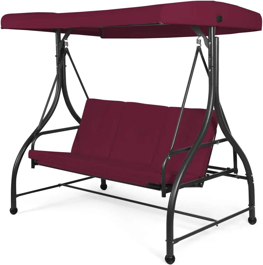 Garden Swing Chair, 3 Seater Convertible Outdoor Hammock Bench Chair with Adjustable Canopy and Cushions, Patio Swing Bench