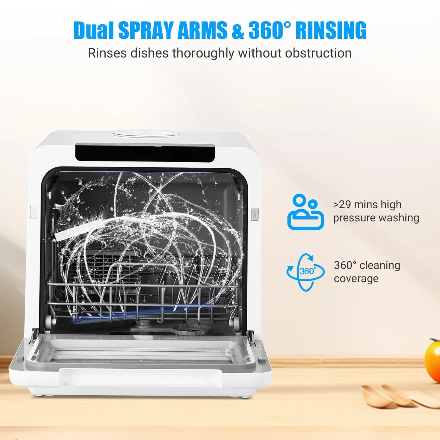 Portable Dishwasher Countertop, Dishwasher Countertop 5L Built-In Water Tank, No Hookup Needed, 5 Washing Programs