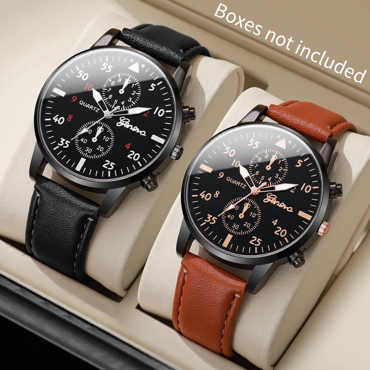 2/4/6pcs/set Men's Watch Combination Set Trendy Casual Business Style Men's Temperament Leather Watch Sport Style Watch No Box