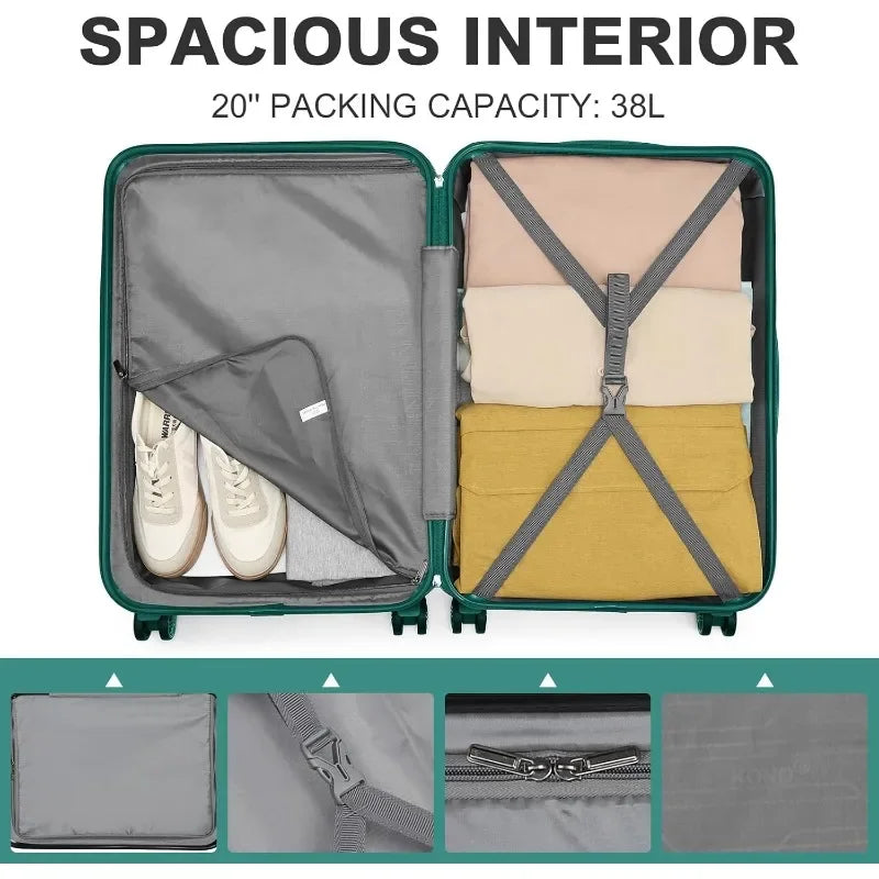 20'' Carry on Luggage Lightweight with Spinner Wheel TSA Lock Hardside Luggage Airline Approved Carry on Suitcase Turquoise
