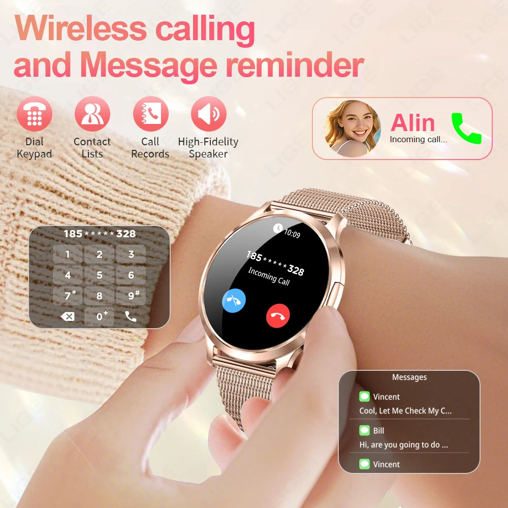 LIGE New Smart Watch Women Ultra-thin AMOLED HD Screen Sport Fitness Bracelet Custom Watch Face Bluetooth Call Luxury Smartwatch