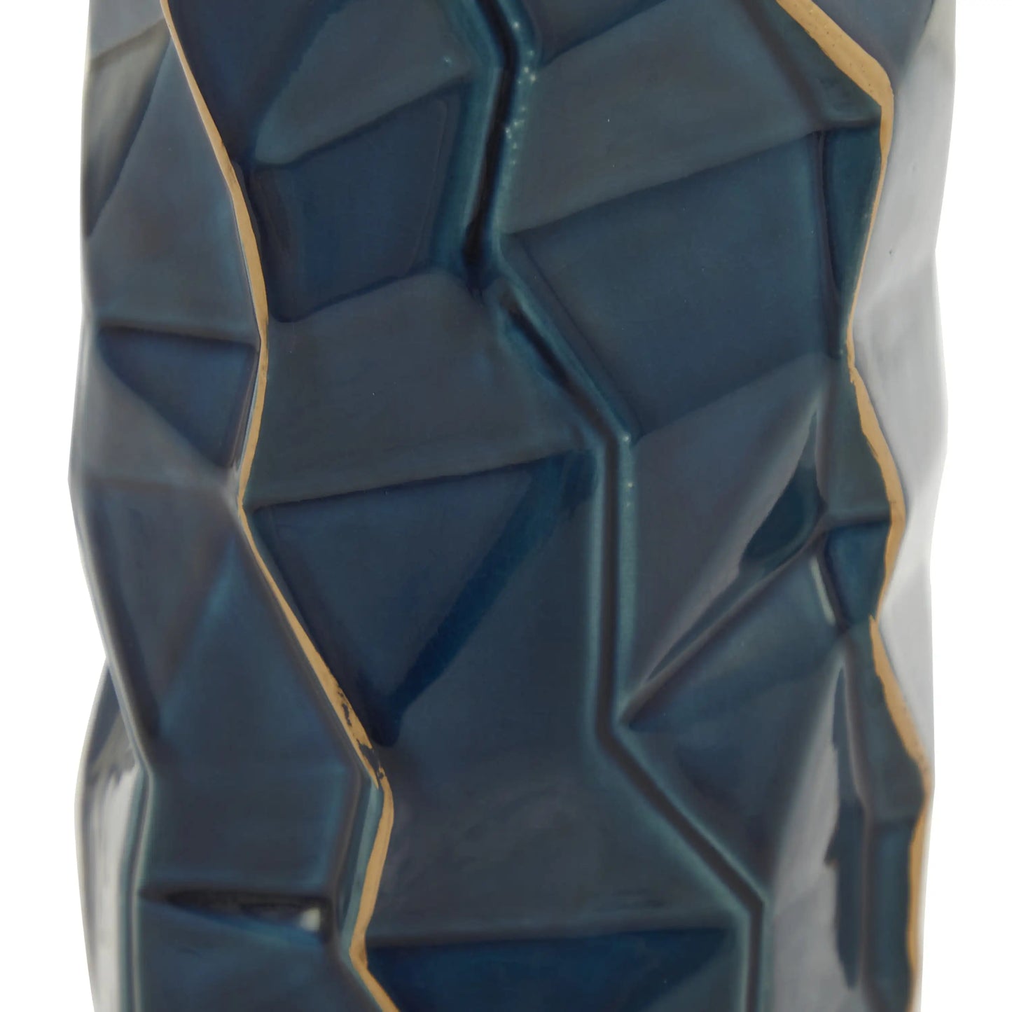 Blue Ceramic Modern and Coastal Vase 5W X 15H, Featuring Minimalist Design with Clean Lines and Angular Structures