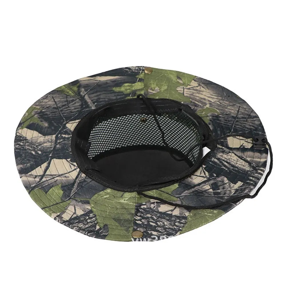Outdoor Sunhat Hunting Fishing Cap Outdoor Wide Brim Sun Cap Mesh Breathable Camouflage leaves Hat Man Sun Cap