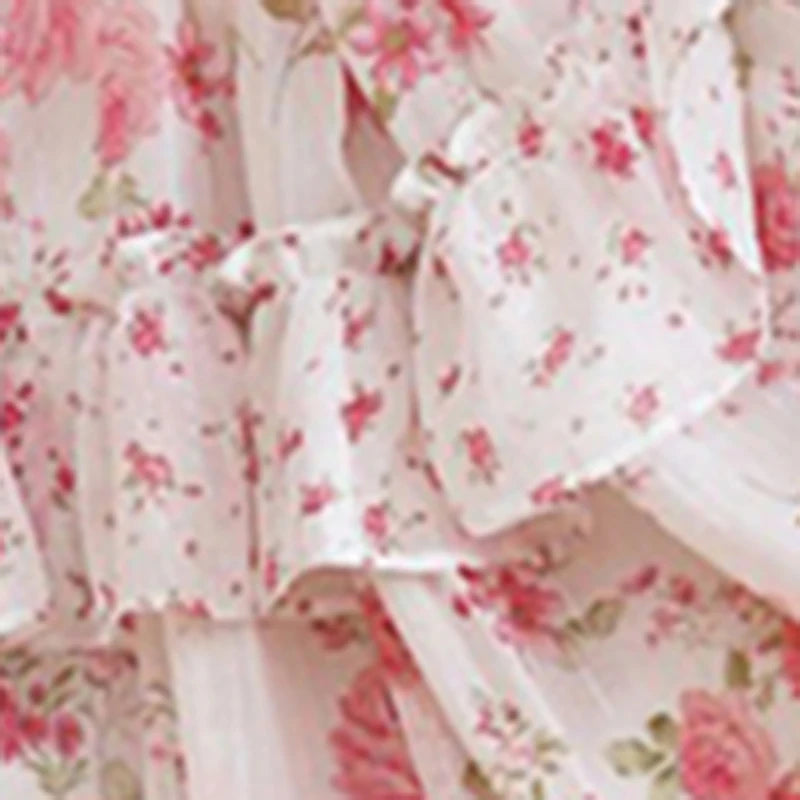 Elegant Sleeveless Floral Print Maxi Dress with Tiered Ruffle Detail and Adjustable Tie-Shoulder Straps for Women