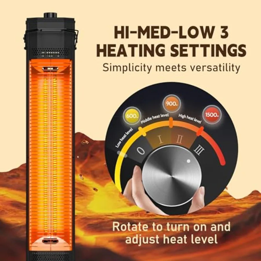 34-inch Outdoor Electric Patio Heater for Garden and Deck Use 1500W Instant Heating with 3 Adjustable Heat Levels Safe Operatio