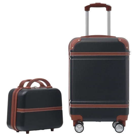 20 IN Hardside Luggage with Cosmetic Case 2 Piece Lightweight Suitcase Set with Spinner Wheels Carry on Vintage Luggage Black