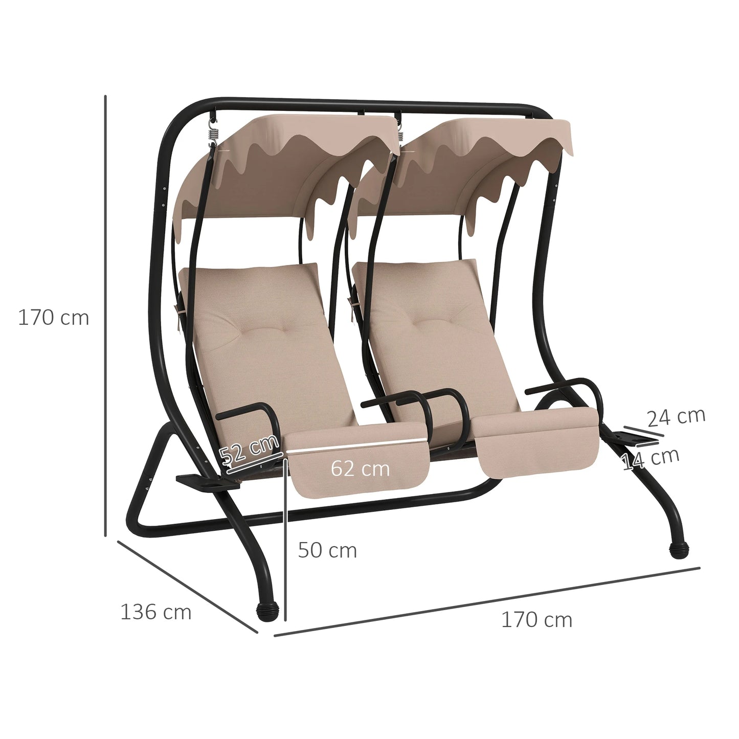 Outsunny Canopy Swing Chair Modern Garden Swing Seat Outdoor Relax Chairs W/ 2 Separate Chairs