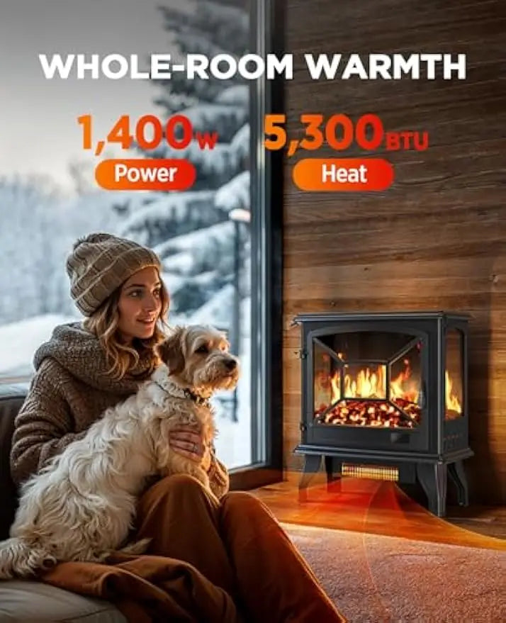 Electric Fireplace Heater with App & Remote, Quick Heating, Low Noise, Timer for Living Room/Bedroom