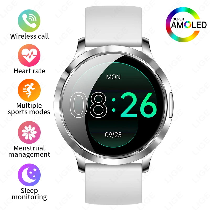 LIGE New Smart Watch Women Ultra-thin AMOLED HD Screen Sport Fitness Bracelet Custom Watch Face Bluetooth Call Luxury Smartwatch