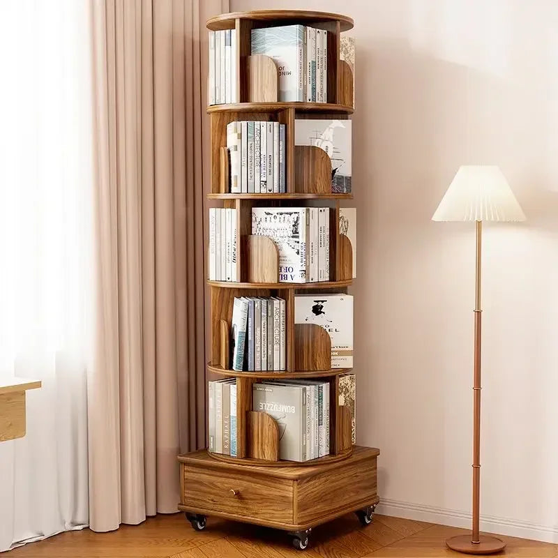 Rotating Bookshelf 360 Floor-to-ceiling Living Room Storage Shelf Home with Wheels Mobile Student Picture Book Shelf Bookcase