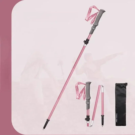 Ultralight folding trekking pole with external lock telescopic carbon fiber hiking cane climbing crutch outdoor equipment