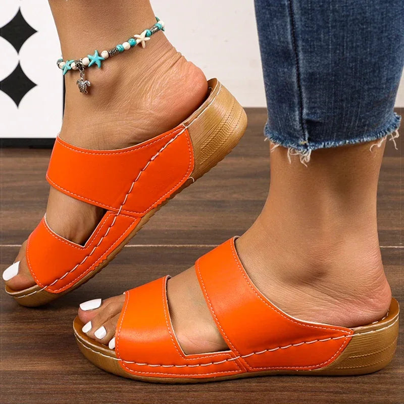 Women's Sandals Casual Summer Sandals With Heels Shoes Women Low Platform Sandals Indoor Outdoor Slippers Heeled Summer Footwear