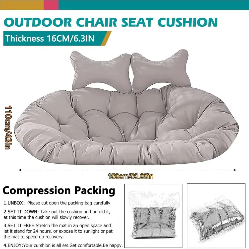 Double Egg Chair Cushion for Outdoor Patio Hammock Swing with Stand, Waterproof Wicker Loveseat Cushion