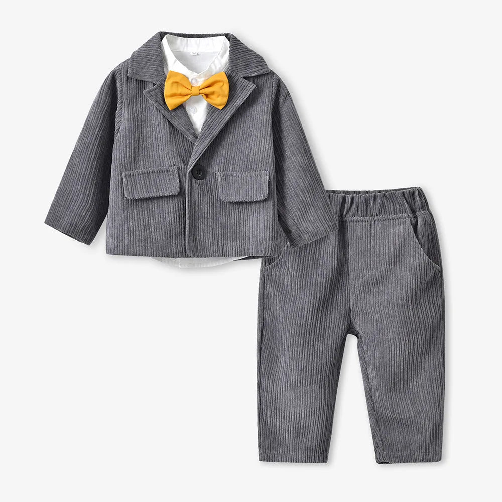 top and top New Fashion Boys Gentleman Clothing Set Long Sleeve White Bowtie Shirt+Jackets+Trousers 3PCS Outfits Wedding Party