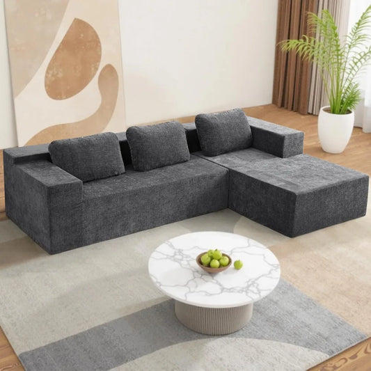 Sofa Couch Comfortable Modern Living Room Furniture, Sofa-in-a-Box, Wrinkle Resistant Chenille Fabric, No Assembly Required,