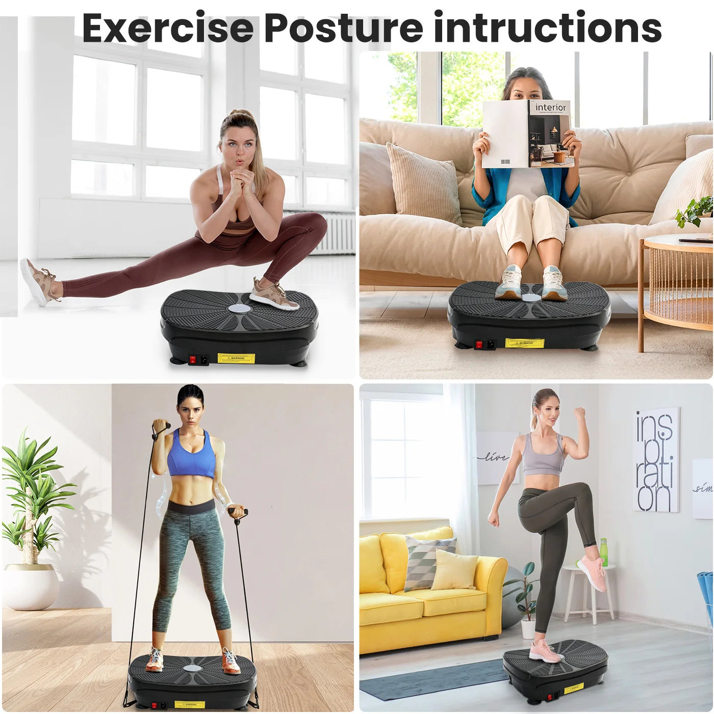 Vibration Plate Exercise Machine Whole Body Workout Power Vibration Fitness Lazy Slimming With Resistance Bands Remote Control