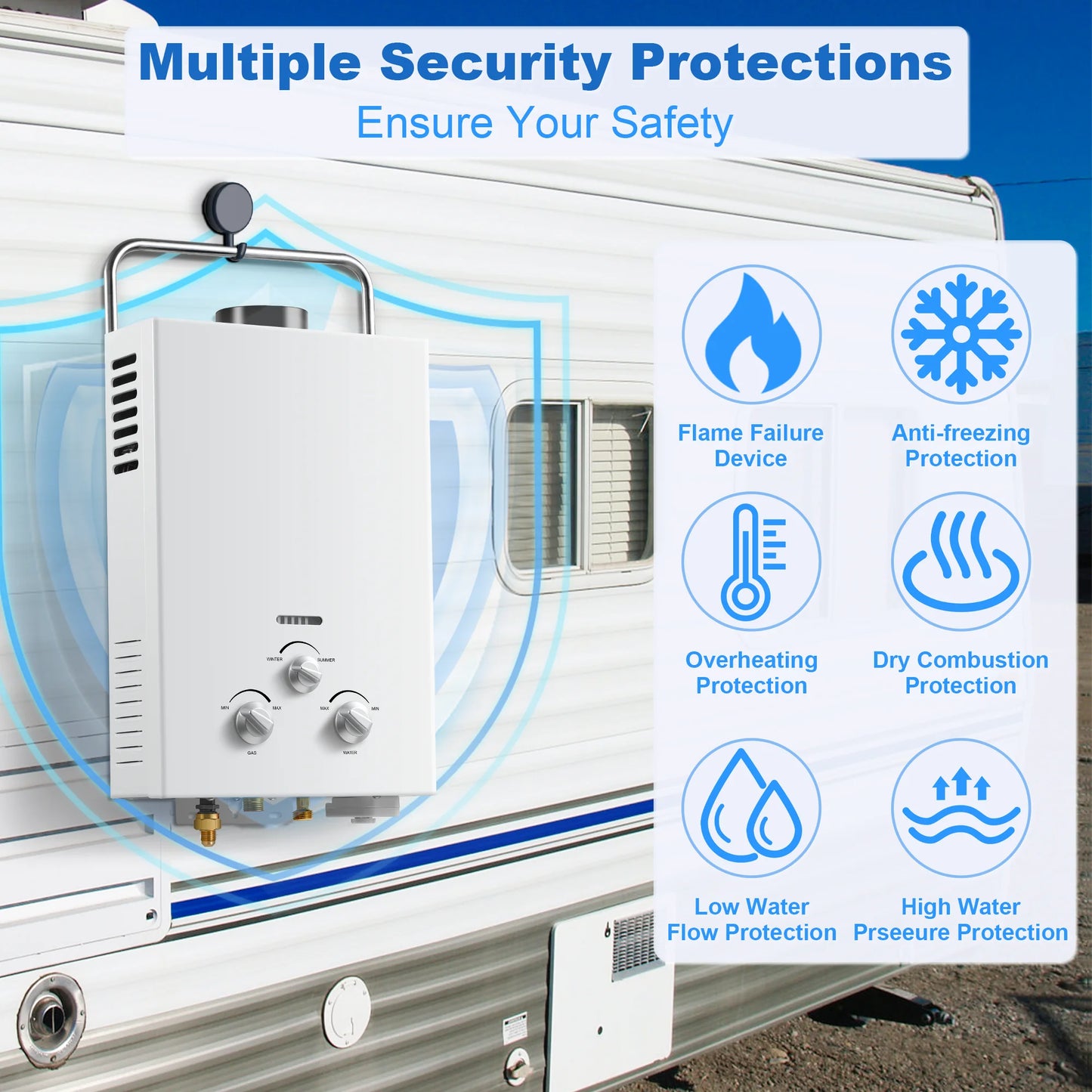 Outdoor Propane Tankless Water Heater-6L 1.58 GPM Portable Gas Water Heater with Handle Overheating Protection Instant Hot Water