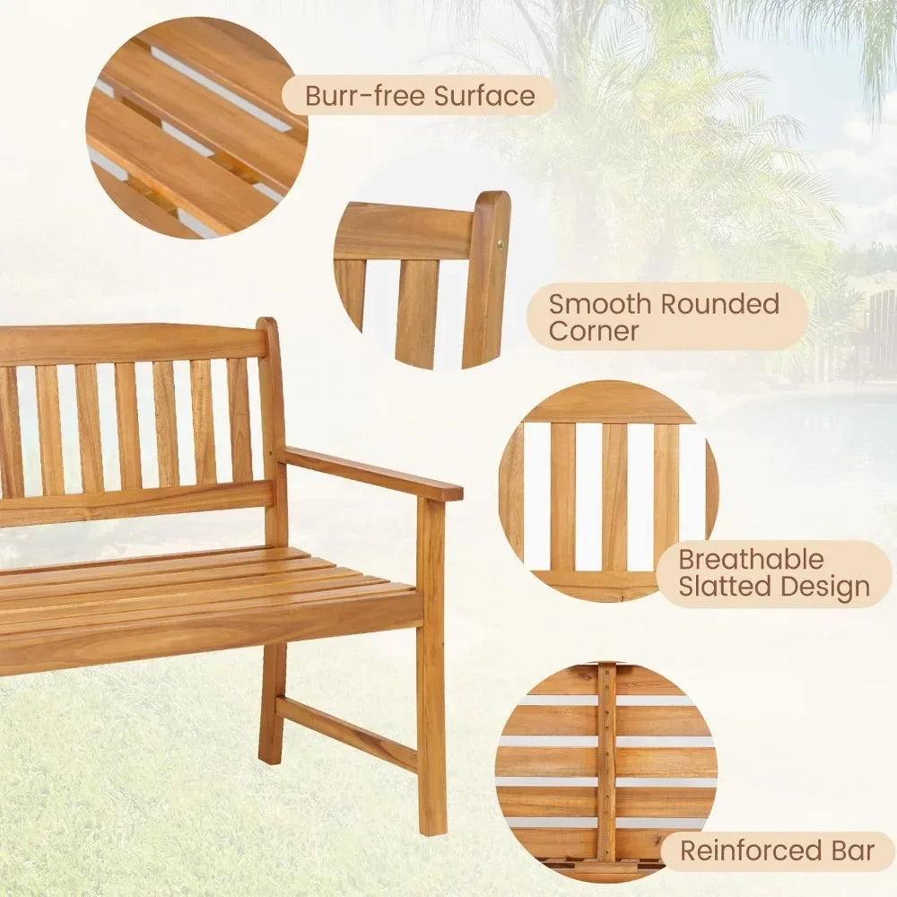 2-Seater Garden Bench,  with Backrest & Armrests, Outdoor Furniture Leisure Loveseat Porch Seating for Backyard