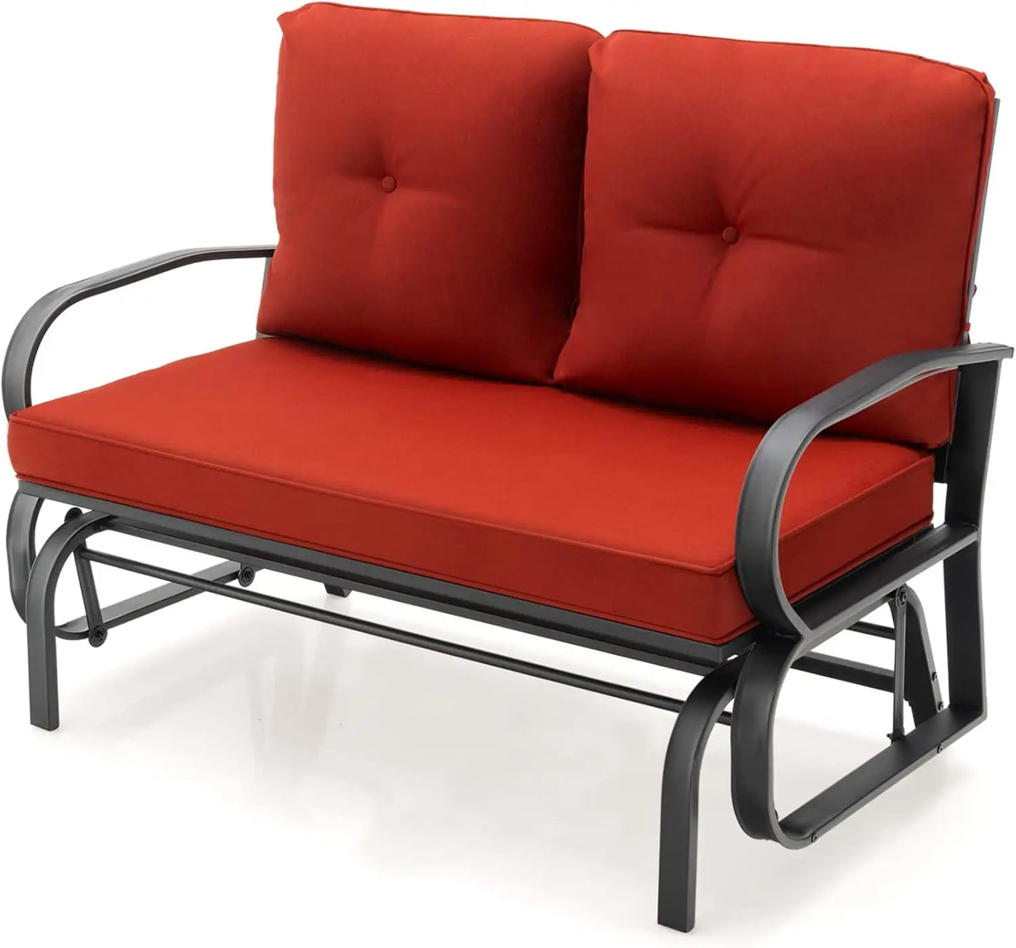 2-Person Outdoor Glider Bench, Patio Double Swing Rocking Chair with Cushions, Steel Frame Garden Loveseat Relax Gliding