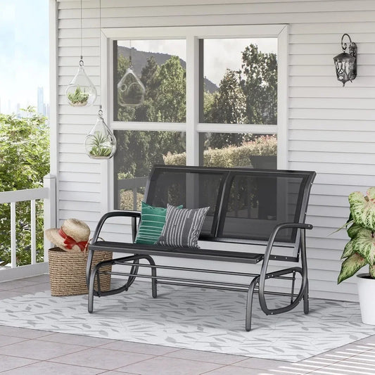 2-Person Outdoor Glider Bench Patio 2 Seater Swing Gliding Chair Loveseat W/Power Coated Steel Frame for Backyard Garden Porch