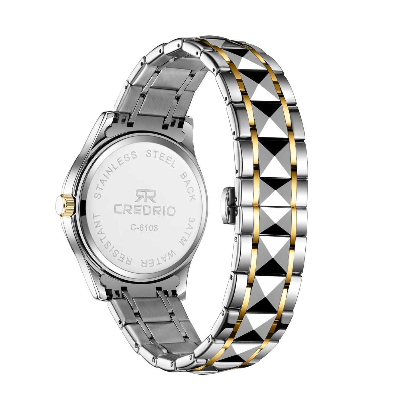 CREDRIO Men's Watches    Men's Rhinestone Luxury Luminous Waterproof Dual Calendar Week Quartz Movement Fashion Business Watch