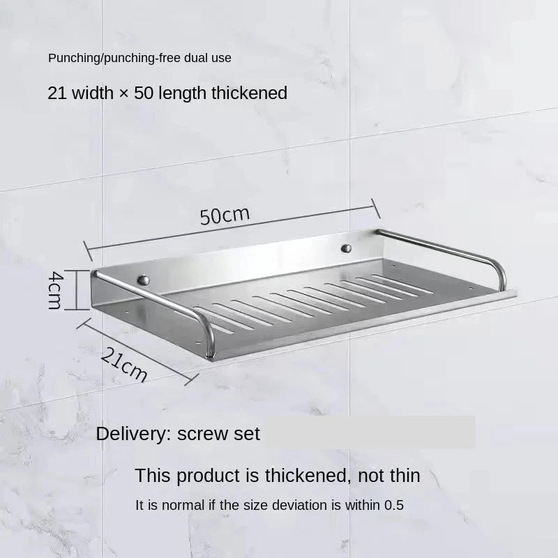Bathroom Shelf Organizer Storage Wall Mounted Shelves Kitchen Shower Rack Stainless Steel Shampoo Holder Drain Water Accessories