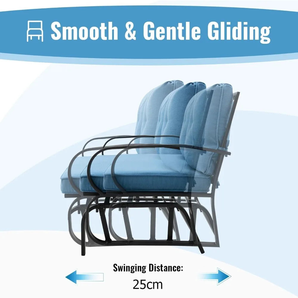 2-Person Outdoor Glider Bench, Patio Double Swing Rocking Chair with Cushions, Steel Frame Garden Loveseat Relax Gliding