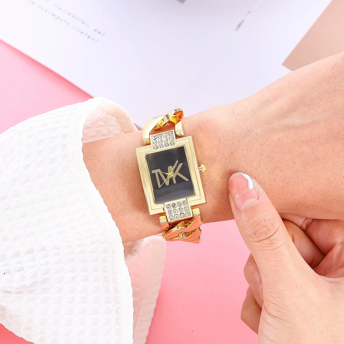 Fashion Square Dial Stainless Steel Strap Women's Bracelet Quartz Watch