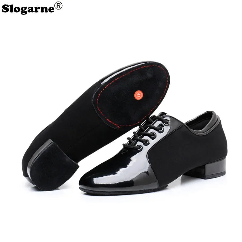2025 Men New Modern Dance Shoes  2.5cm Heels Male Oxford Fabric Latin Shoes Breathable Soft Boys Social Ballroom Dance Footwear