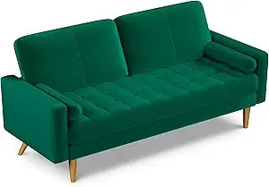 3 Seater Sofa Couch, 68 Inch Velvet Loveseat Sofa with Tufted Seat Cushion and Bolster, Mid Century Modern Couch with Solid Wood