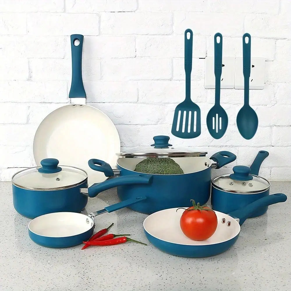 Ceramic aluminum 12-piece cookware set non-stick cookware to meet all kinds of cooking needs, suitable for warm family gifts