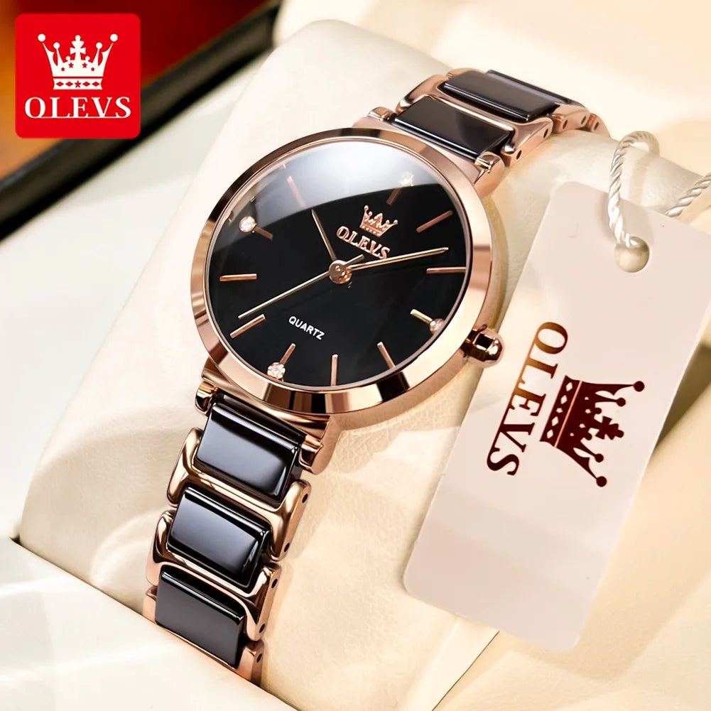 OLEVS Fashion Elegant Watch for Women Japanese Movement Ceramics Strap Luxury Ladies Bracelet Quartz Watches Gifts Reloj Mujer