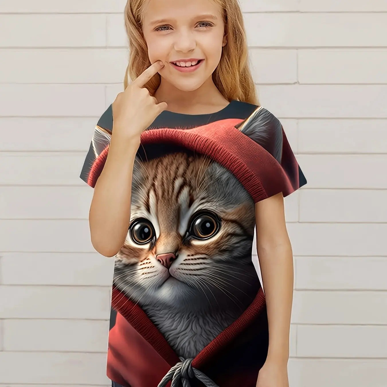 T-Shirt for Girls Cute Kitten Girls Clothes Kids T-Shirt Summer Short Sleeve Children Outdoor Sports Tops T-Shirt for Girls