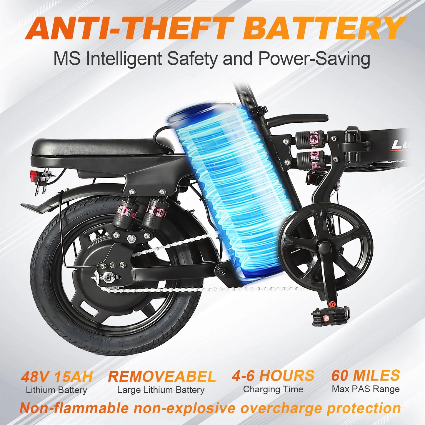 Foldable Ebike for Adults, 2000W/1000W, 40/28MPH, 52V 25Ah, 48V 15Ah, 60-80 Miles Range 14" Commuter Adult Electric Bicycle